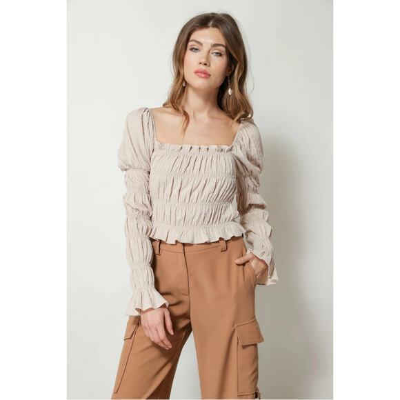 NWT! Line & Dot Pippa Smocked Victorian Top in Taupe - Size Small - Picture 1 of 8